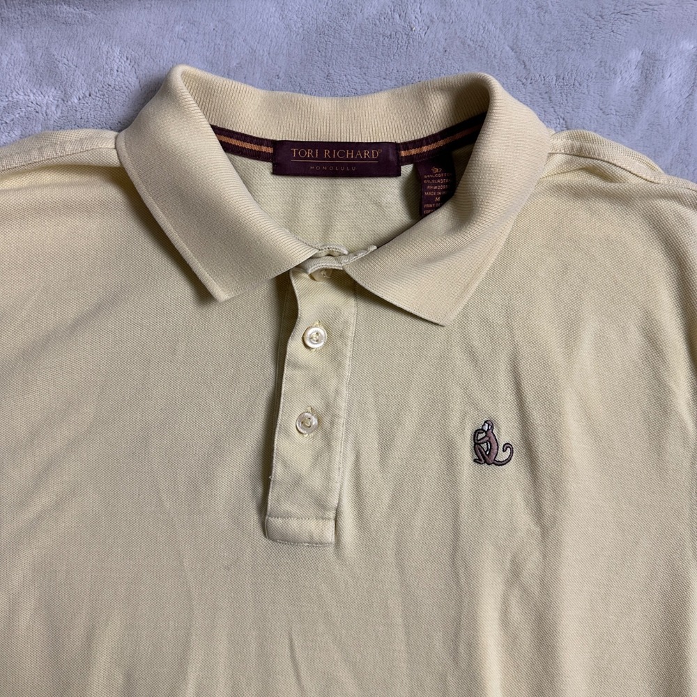 Tori Richard Honolulu‎ yellow cotton blend polo shirt, embroidered logo, size L